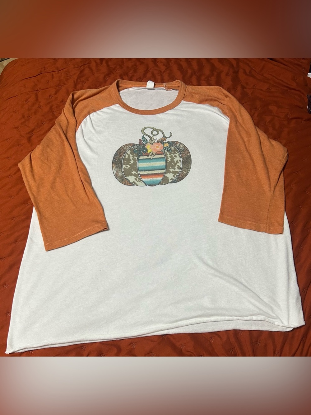 Plus size pumpkin fall baseball tee 2X